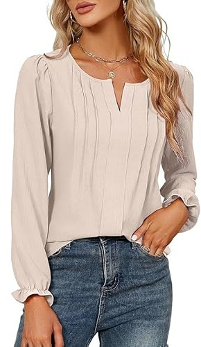 GUCURIN Blusa Mujer con Cuello en V Camisas Elegantes Manga Larga Tops Casual