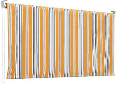 Rideau de Soleil à Chute 150 x 250 cm avec Rouleau en Aluminium, Pare-Soleil extérieur à Rayures Jaunes, Fixation au Plafond Inclus
