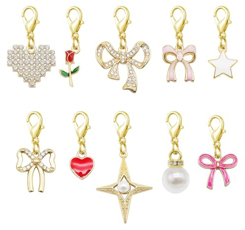 Julie Wang 20PCS 10 Styles Shoe Charms for Sneakers Shoes Laces Bag Decoration Lobster Clasp Bow Pendant with Rhinestones Handmade Jewelry Accessory