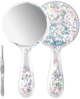 Kaslaider Miroirs à Main, Miroir Portable Professionnel, Miroirs de Poche Ronds, Miroir Maquillage avec Poignée pour Voyage, Salle de Bain, Bureau, Beauté