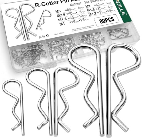 80 Pack Cotter Pin Assortment Kit, Stainless Steel R Clips and Hitch Pin Clips in 7 Sizes for Trailer, Tractor, and Automotive Repair