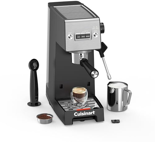 Cuisinart® Slim Espresso Machine | Espresso, Americano, Cold Brew | Integrated milk frother for Lattes and Cappuccino | 15-Bar Pressure, Bottomless Portafilter |Compact Design, Travel Mug Compatible