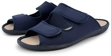 STRAPPO SOFT Pantofole Uomo Estive da Anziani Aperte Regolabile Ciabatte Ortopediche da Casa Traspiranti con Plantare Traforato e Suola Antiscivolo Leggera per Interno ed Esterno STR12603 Blu 44