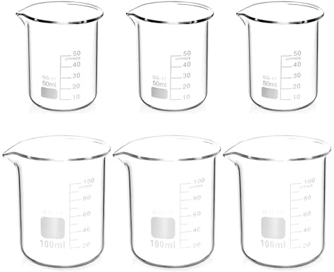 6 stycken graderade mätkoppar glas bägare glas 50 ml 100 ml set för laboratoriemätkoppar kök