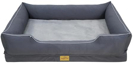 BingoPaw Cama Perro Ortopédica Grande 94x67x19cm, Colchon Perro con Funda Desenfundable y Lavable, Sofá Perro con Superficie Impermeable y Fondo Antideslizante, Gris