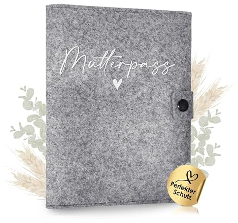 cozy racoon Funda para pasaporte de maternidad en forma de corazón, fabricada en Alemania, con bolsillos interiores para tarjeta de seguro e imágenes ultrasónicas, regalo personal para embarazadas