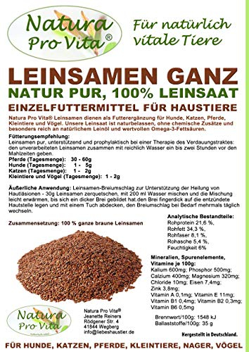 Leinsamen Katze, gut für Magen, Darm, Verdauung, gesunde Energie für Katzen, NaturaProVita ganze braune Leinsaat, reich an Omega-3 Fettsäuren und wertvollem Leinöl, Futterzusatz für Katzen 10kg Sack