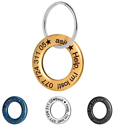 LYL Hundemarke für aus Edelstahl mit tiefer Gravur vorne und hinten， Ringform (Gold, S)
