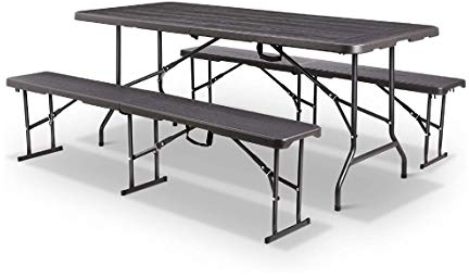 MaxxGarden Set di 1 Tavolo e 2 panche Pieghevoli da Giardino - Tavolo Pieghevole - Tavolo cameggio Pieghevole - per Camping, Picnic, grigliate e Buffet - in HPDE - Nero - 180 cm