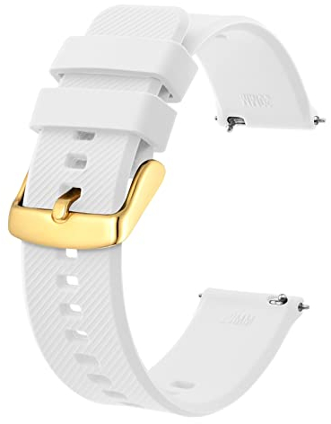 BISONSTRAP Uhrenarmband 18mm, Silikon Uhrenarmbänder mit Schnellverschluss für Männer Frauen (Weiß, Gold Schnalle)