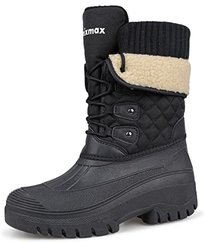Knixmax Outdoor Winter Boots Ladies Warm Lined Snow Boots Winter Shoes with Waterproof Upper and Non-Slip Soles Suitable for Winter Snow Season Black UK8