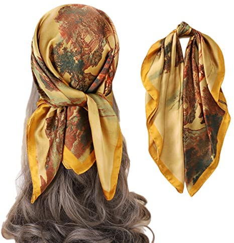 FAIRYGATE 70 * 70cm Seidentuch Damen Bandana Seide Gefühl Halstuch Damen Kopftuch Vierecktuch Groß Seide Schal 29008