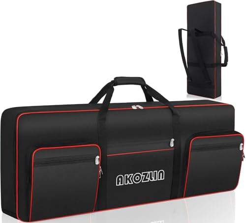 AKOZLIN 61 Key Keyboard Case Electric Piano Keyboard Bag Portable Keyboard Gig Bag 600D Oxford Cloth with Adjustable Straps and 5-Pocket for Keyboard Accessaries 103×40×13.5cm