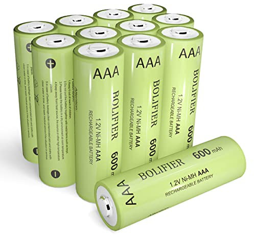 BOLIFIER Solar Lights Battery AAA 1.2V 600mAh Ni-MH Tripe A Solar Rechargeable AAA Battery for Outdoor Solar Lights and Universal Household Devices (Pack 12)