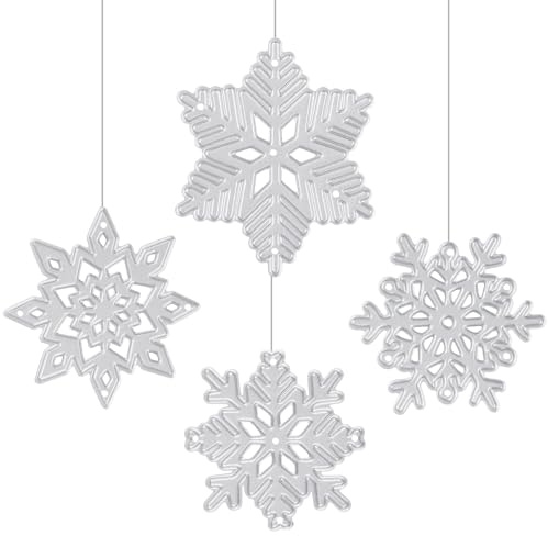 3D stansning mall jul metall präglingsmall med snöflingor blommor stansformar mallar för julhängen för upphängning julgran dekoration hantverk gör-det-själv dekoration 4 stycken