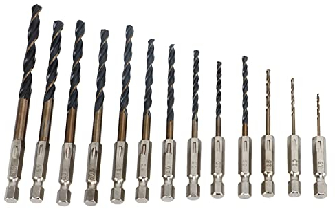 Broca, Broca Helicoidal de Vástago Hexagonal de 13 Piezas Helicoidal de Rápido para Madera Plástico Metal, Brocas de Vástago Hexagonal