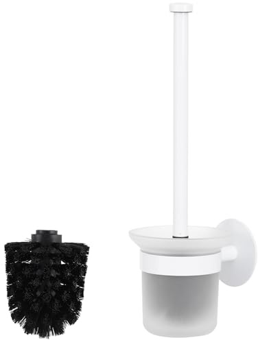 MaxDoux Klobürste- Toilettenbürste Ohne Bohren Wandmontage WC Bürste mit Halter Edelstahl und Glas Klobürstenhalter Toilet Brush WC Bürstengarnitur für Bad und WC Inkl. Ersatzbürste- Weiß