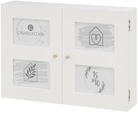 LOLAhome - Tapa Contador de Luz Blanco con Portafotos para 4 Fotos de 46x32 cm. Tapa para Cuadro Eléctrico de Madera para 4 Fotos de 10x15 cm