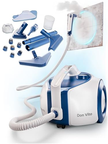 Primavella Dampfreiniger (Don Vito) - Leistungsstarker Steam Cleaner für Boden, Polstermöbel & Bad – Reiniger Dampf mit 3,5 Bar - 16x Zubehör für Fugen & Sofa – Vielseitige Dampfmaschine