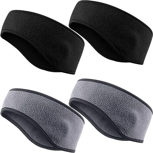BBTO 4 Pièces Bandeaux en Polaire pour Enfant Cache-Oreilles d'Hiver Bandeaux Cache-Oreilles Sport Course à Pied (Noir, Gris)