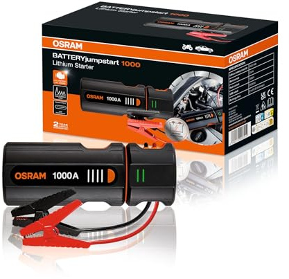 OSRAM BATTERYjumpstart 1000, hoppstarter powerbank, litium jumpstarter, för 12V fordon med upp till 5,0L bensin och 2,0L dieselmotorer