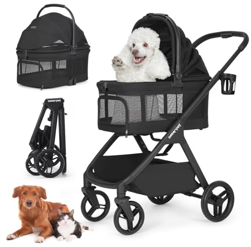 Beberoad X-5 Luxury Pet Stroller for Medium Pets Up to 25kg, Net Black | Full View Dog Pram, 3-in-1 Detachable Carrier & Car Seat, One-Touch Fold, All-Terrain Pushchair, Adjustable Handle