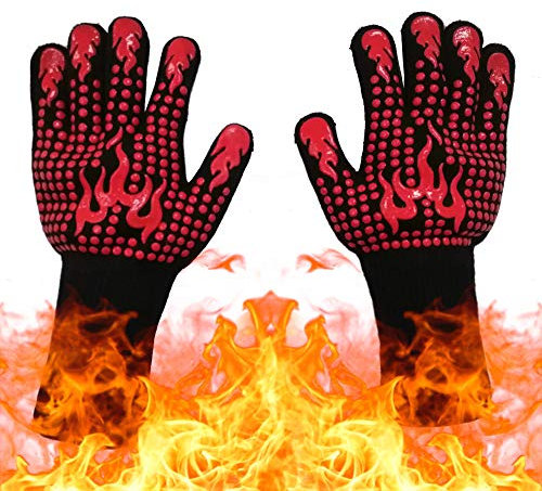 Grillhandschuhe Hitzebeständig bis 800°C, Ofenhandschuhe Topfhandschuhe Feuerfeste Handschuhe BBQ Handschuhe Kochhandschuhe Backhandschuhe Backofenhandschuhe (schwarz1)