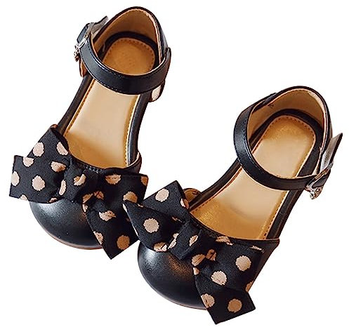 FGUUTYM Girls Dress Shoes Cute Bow Mary Jane Shoes Ballerina with Satin Ankle Strap Wedding Birthday Blue, black, 12 UK Child