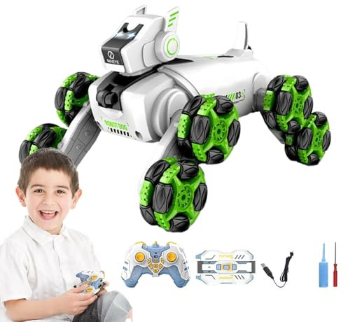 Genérico Robot Dog, Remote Control Rechargeable Robotic, Pet with Music and Lights, Interactive Educational Smart Toy for Boys and Girls, 10.43x6.5x6.3 Inches, Blue, Yellow, Green