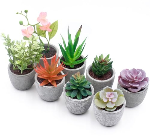 Zyluniy Plantas Suculentas Artificiales, 8pcs Plantas Pequeñas Decorativas, Verdes Planta Falsa con Maceta, Falso Plantas Decorativas Suculentas para Mesa de Despacho Baño Hogar Decoración