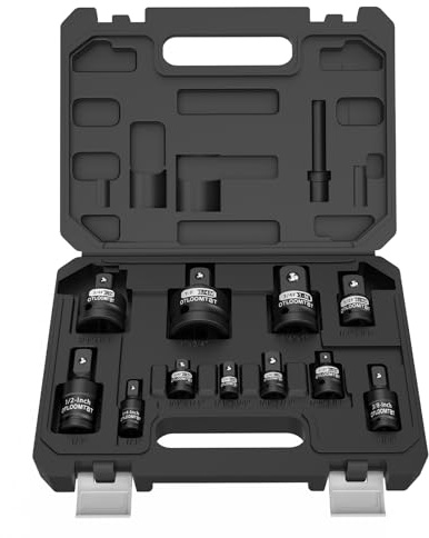 OTLOOMTBT 11PCS Impact Socket Adapter Set & Swivel Socket Set - Chrome Moly Steel, Full Size Adapters (1/4 to 1） with Spring Ball Detent, Drop-Proof Eco Case for Impact Drivers & DIY Mechanics