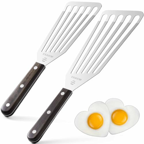 EXAIEW 2 Pack Fish Spatula Stainless Steel，Flexible Metal Spatula Perfect for Flipping Eggs, Burgers and Baking, Durable Lightweight Kitchen Slotted Turner for Cooking & BBQ, Perfect Gifts