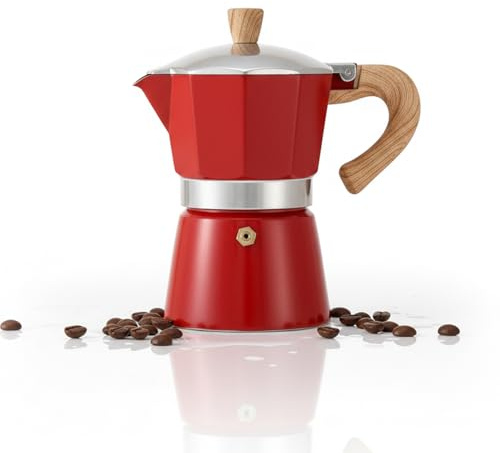Bibykivn Italiensk kaffebryggare, 300 ml mocka, espressomaskin för beredning av italiensk espresso kompatibel med keramisk spis elektrisk gasspis kompatibel (röd)