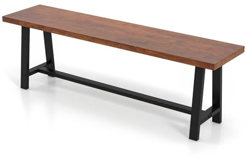 TANGZON 153cm/60Inches Dining Bench, Wooden Bench Seat with Metal Legs, Cross Bar & Anti-slip Foot Pads, Long Dining Stool for Kitchen Dining Living Room Bedroom Hallway, 200kg Load Capacity