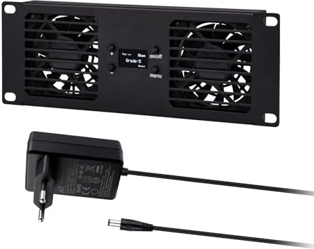 GeeekPi 10-tums 2U Rackmount dubbel fläkt kylpanel med OLED-skärm och 2pcs 70mm aktiva fläktar för 10 tums Mini Server Rack, kompatibel med DeskPi RackMate T0/T1/T2/T0 Plus/T1 Plus/TL1