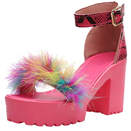 Uwdiohq Scarpe Con Tacco Donna Da Fashion Shiny Sandals Aprire Le Piattaforme Di Punta Cunei Sandali Casuali High Heels Plush Decorazione (Red, 43) A Spillo Oro Plateau Decollete Alto Vernice
