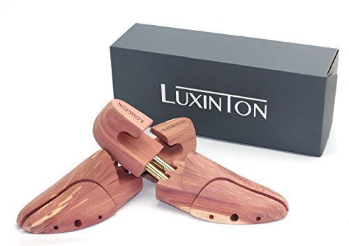 Luxinton Cedar Shoe Tree Boot Keeper for Men Luka Adjustable Shoetree Twin Tube Wood Shoe Shape(EU 44-45 / Large / 11-12 US)