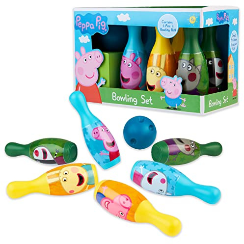 Peppa Pig Giocattoli Birilli Bowling Bambini con 6 Birilli e 1 Palla - Giochi per Bambini Casa Giardino Esterno 3 4 5 Anni