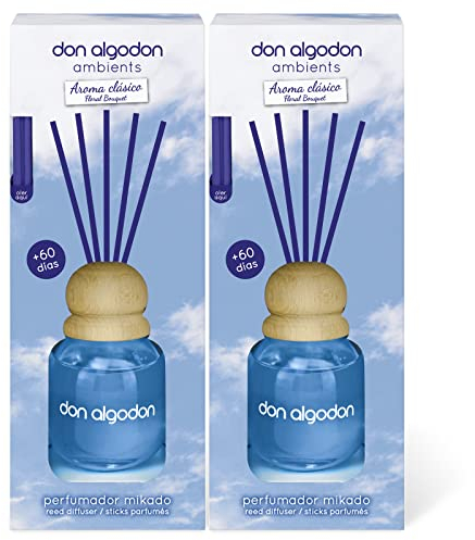 Don Algodon Ambients Ambientador Mikado Clásico. Difusor de varillas 0% Alcohol, +60 días duración. (Pack 2 uds. x 60 ml)