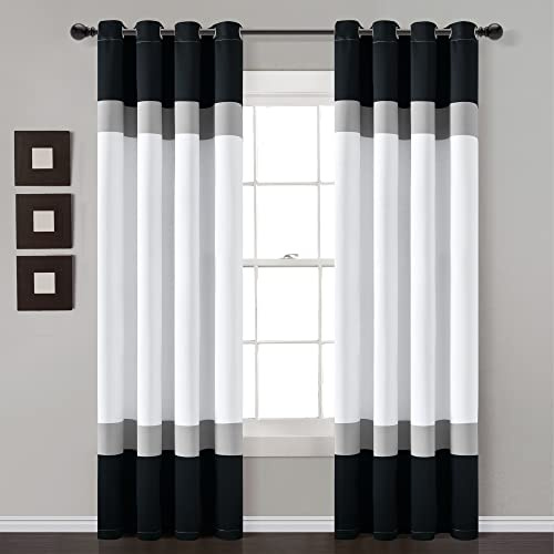 Lush Decor Alexander Color Block Light Filtering Window Curtain Panel Pair, 52W x 84L, Black & Gray