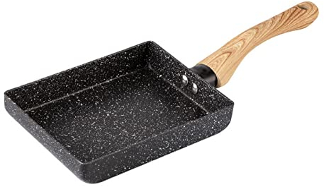 Japan-Style Square Omelet Pans with Maifan Stone Coated Surface, Non-Stick Frying Pan Flat-Bottomed Pancake Egg Roll Steak Pot (18x15cm)