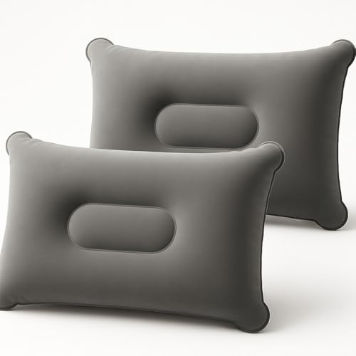 JR Quality Product Pack of Two Inflatable Blow up Pillows for Camping Holidays, Fishing and Travel Comfort. Compact and Light for Easy Storage (Grey) 37cm x 28cm