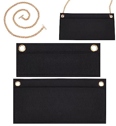 WADORN Kit de Conversion D'Insertion D'Organisateur de Sac à Main Taille 2 avec Chaîne en Or, Feutre Sac à Main Organisateur Insérer Poche Enveloppe Sac Conversion pour Kirigami Pochette, Noir