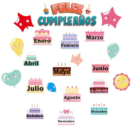 1step2dream Juego de tablón de anuncios de feliz cumpleaños en español | Calendario de cumpleaños de Feliz Cumpleaños, tabla de cumpleaños para pared, suministros para profesores de regreso a clases