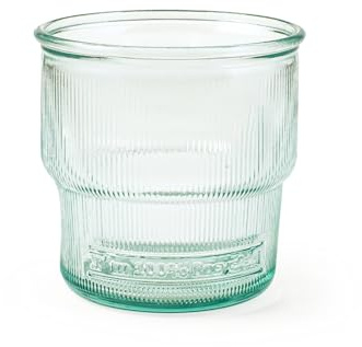 H&H Rib – Set 6 Bicchieri Impilabili in Vetro 100% Riciclato, Colore Verde, 32 cl