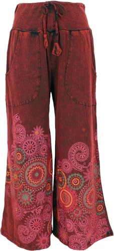 GURU SHOP Palazzohose, Boho Baumwollhose, Hosenrock mit Blüten, Schlaghose - Rot, Damen, Size:L
