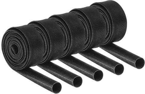 sourcing map 5Pcs Insulation Braided Cable Sleeve,3.3Ft-13/32 Inch ID Black, High Temp Silicone Coated Fiberglass Sleeving for Cable Wrap, Automotive Hose Lines Electrical Wiring Protection