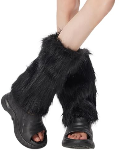 KGDUYC Jambières pour femme, chauffe-jambes, costume fourrure, jambières Y2K, chauffe-jambes, couvre-bottes en fourrure synthétique, longues couvre-jambes en peluche, jambières pour femme, 20 cm