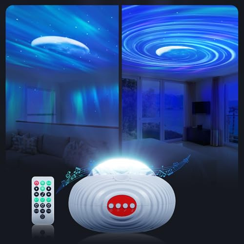Neoglint Galaxy Projector, Double Effect Starlight Projector Nebula Aurora and Galaxy Sky Moon Night Light with Music, Timer and Remote Control for Ceiling, Bedroom, Living Room