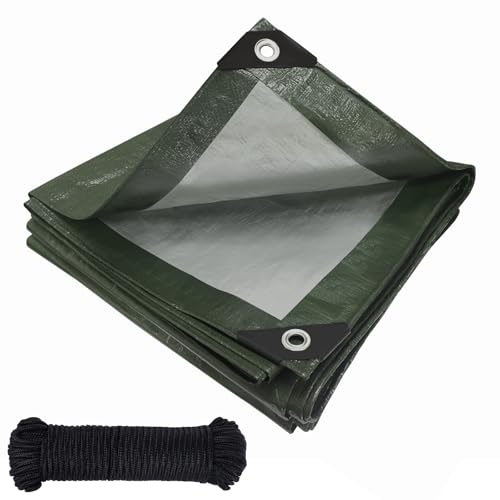 2m x 4m Green Tarpaulin waterproof heavy duty 120 g/m²,Reinforced Eyelets,Weatherproof Snow Dust UV,for Groundsheet Camping Garden Furniture Pool Building Site Caravan Sandpit Boat Tarp Cover